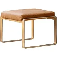 Small Footstool with Gold Legs - Tan, Leather
