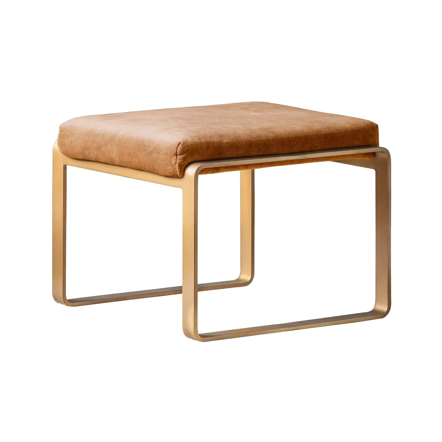 Small Footstool with Gold Legs - Tan, Leather image