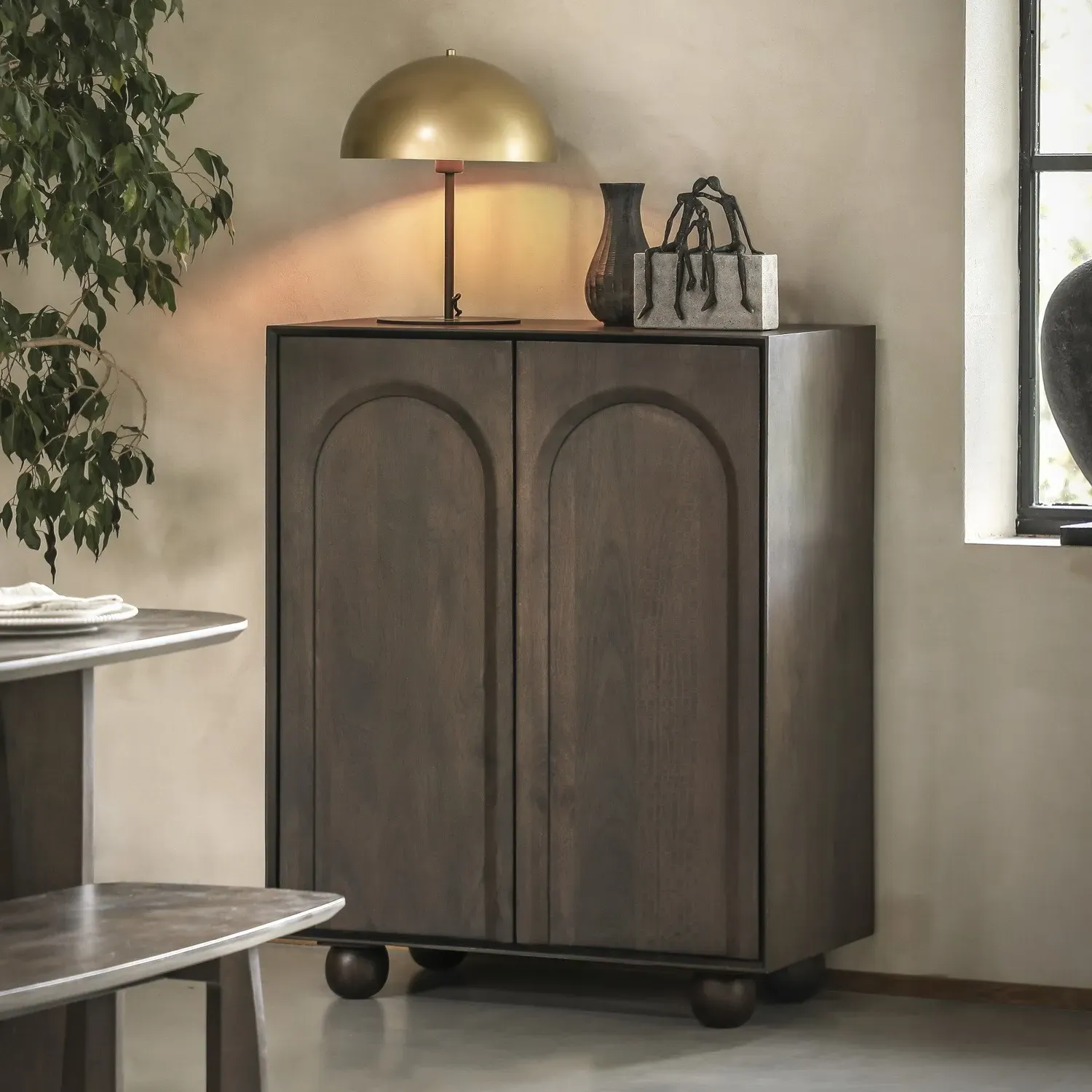 Small Shoe Cabinet with Arch Design - Brown, Mango image