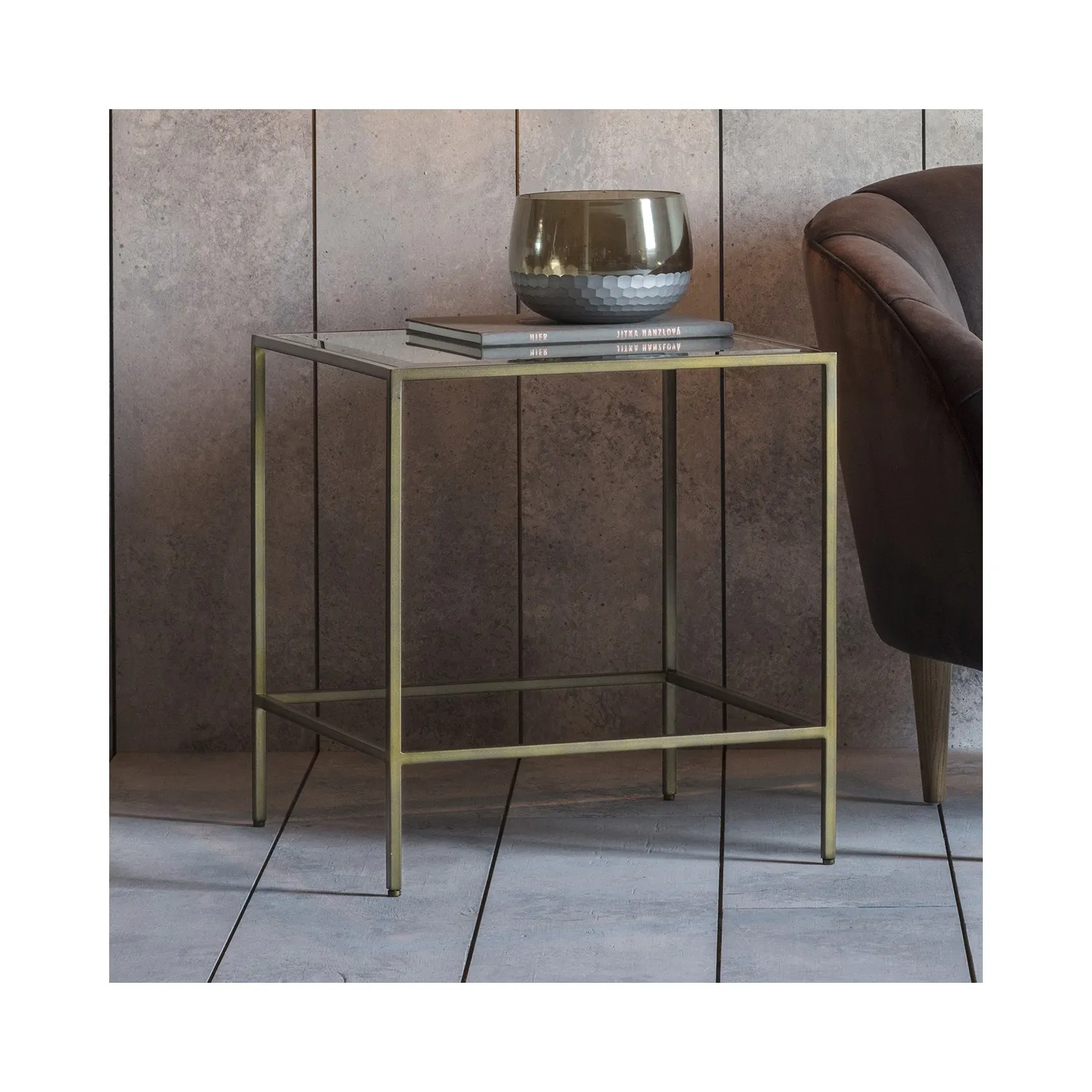 Square Side Table - Bronze, Glass image