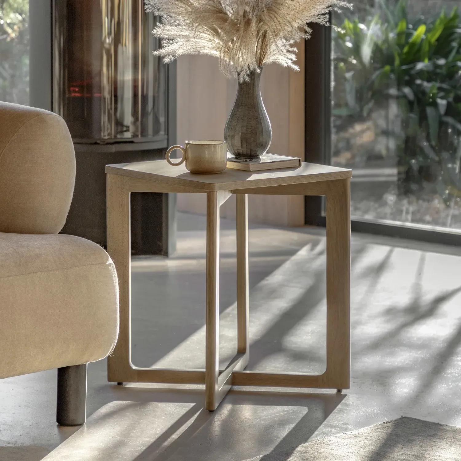 Square Side Table - Brown, Oak Veneer