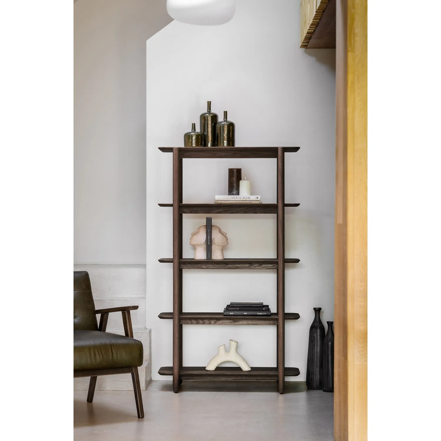 Tall Bookcase with Five Shelves - Brown, Oak