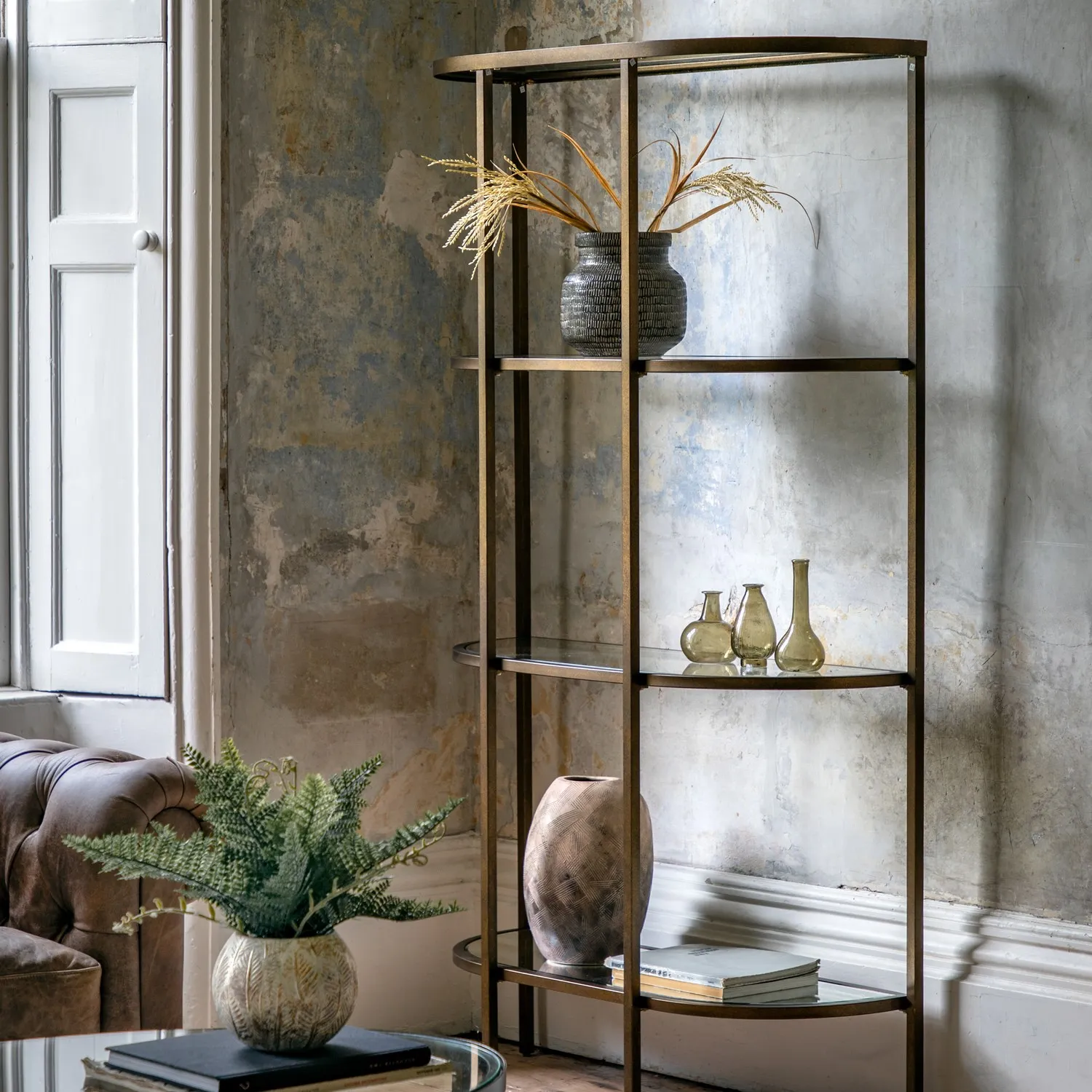 Tall Open Bookcase with Mirror Shelf - Bronze image