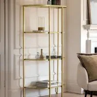 Tall Open Bookcase with Mirror Shelf - Gold, Glass