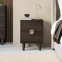 2-Drawer Bedside Table with Gold Handles - Wood