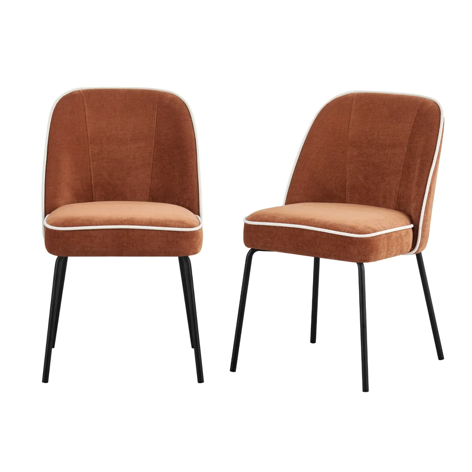 Set of 2 Curved Dining Chairs - Orange, Chenille