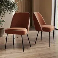 Set of 2 Curved Dining Chairs - Orange, Chenille
