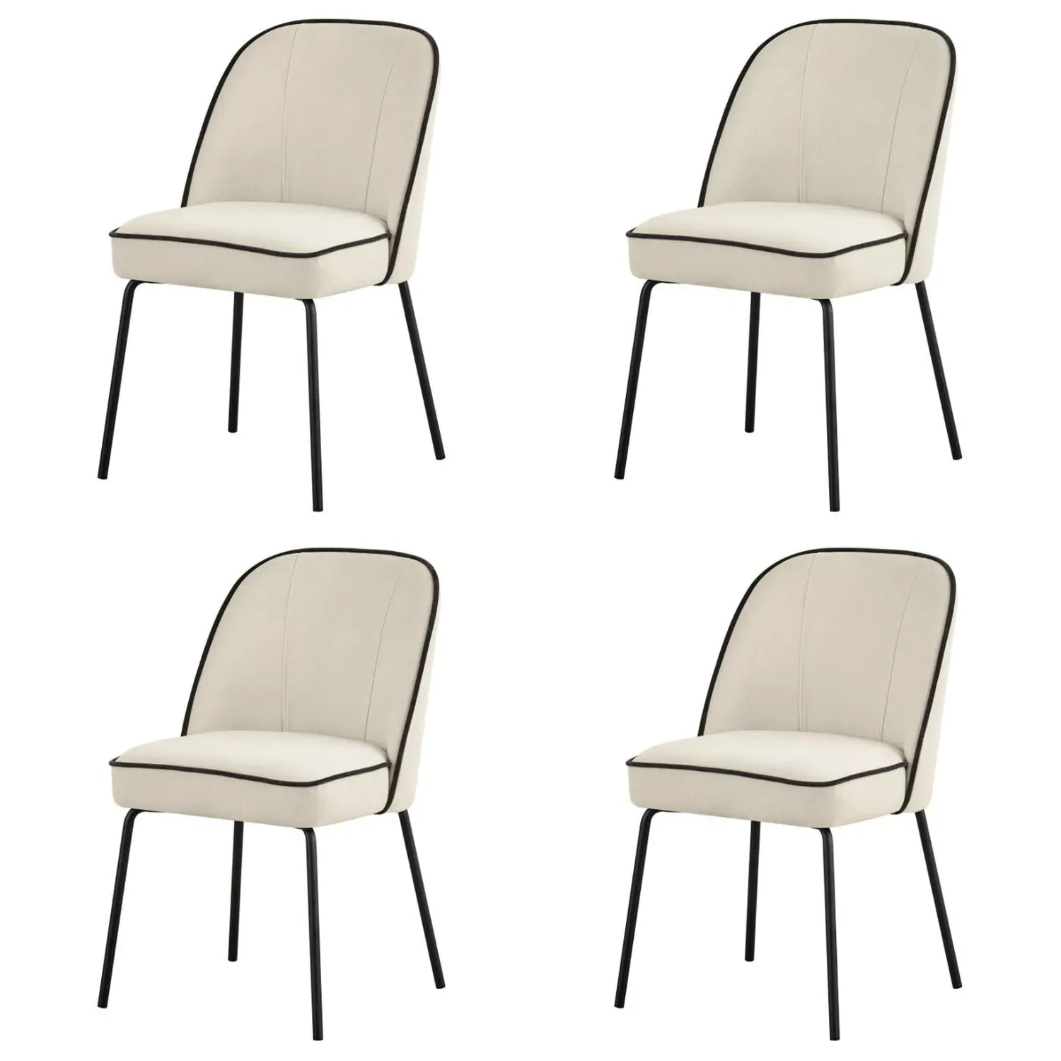 Set of 4 Curved Dining Chairs - Cream, Chenille image