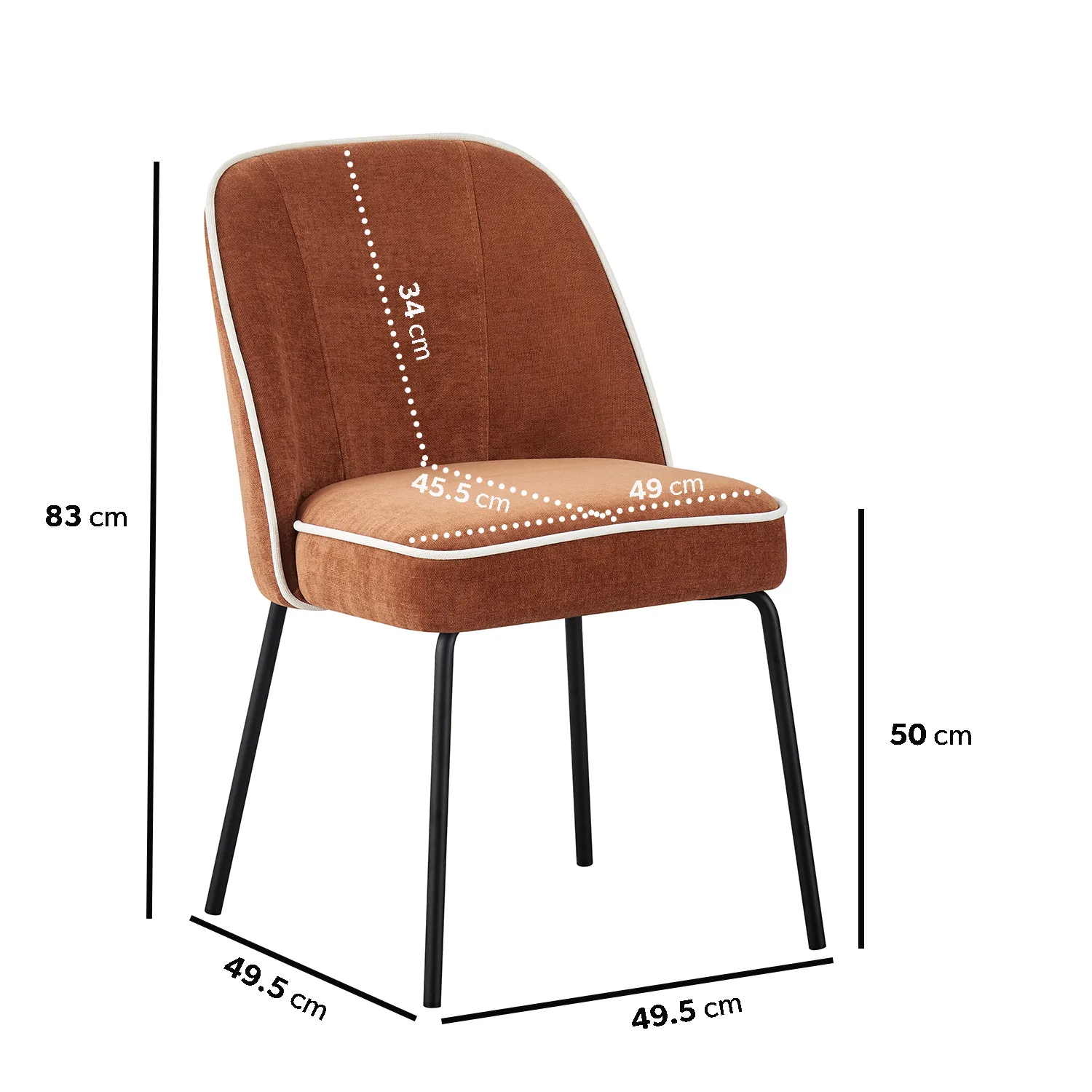 Set of 4 Curved Dining Chairs - Orange, Chenille