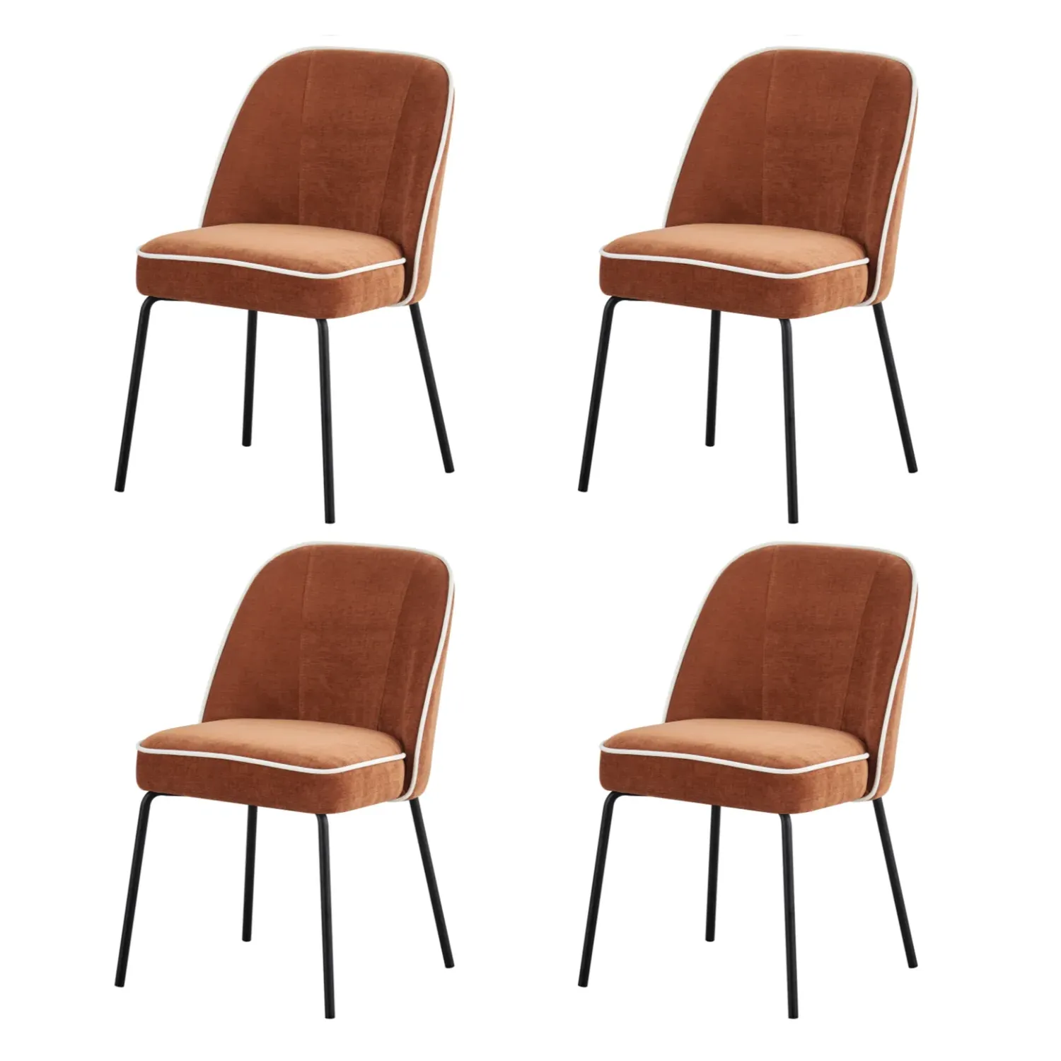 Set of 4 Curved Dining Chairs - Orange, Chenille