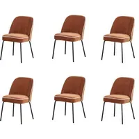 Set of 6 Curved Dining Chairs - Orange, Chenille