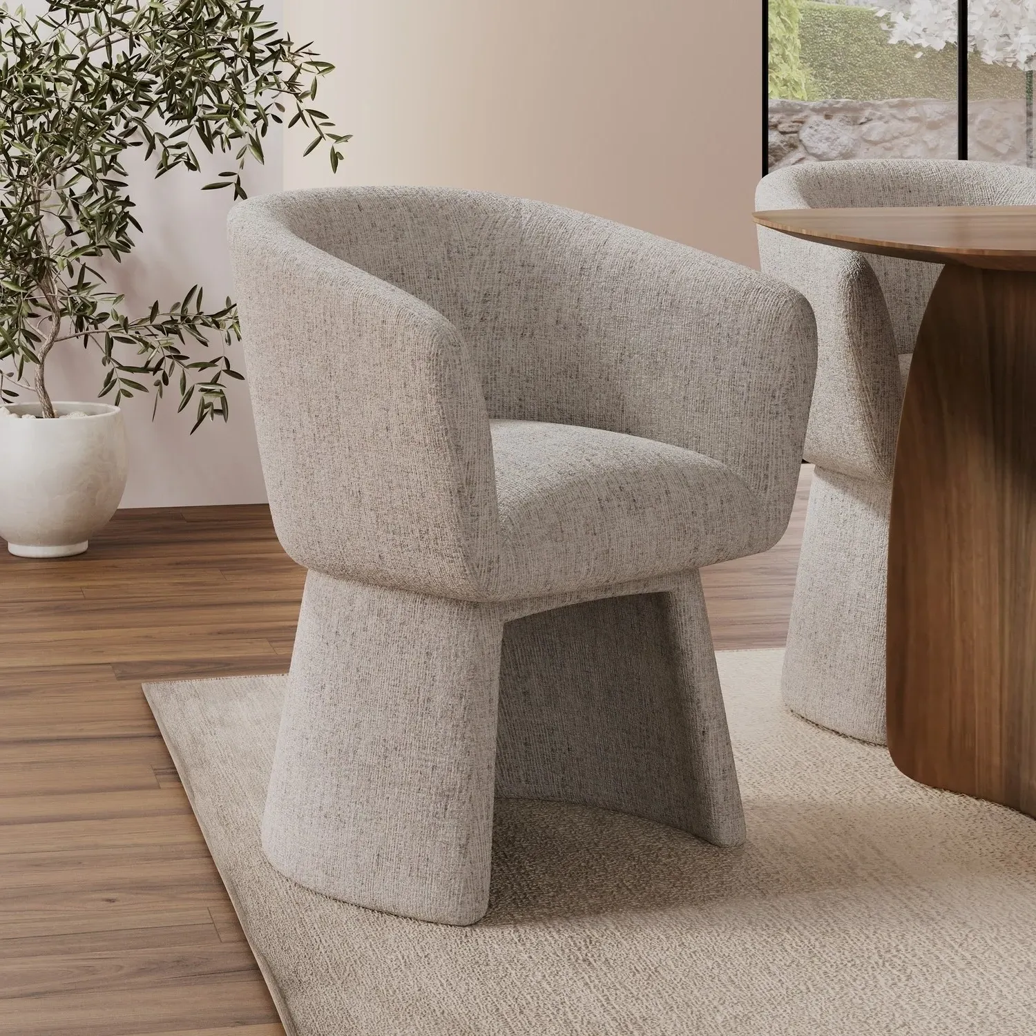 Curved Tub Swivel Chair - Cream, Chenille image