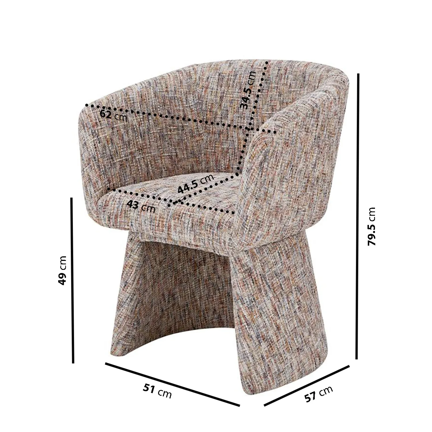 Curved Tub Swivel Chair - Multi Coloured, Chenille