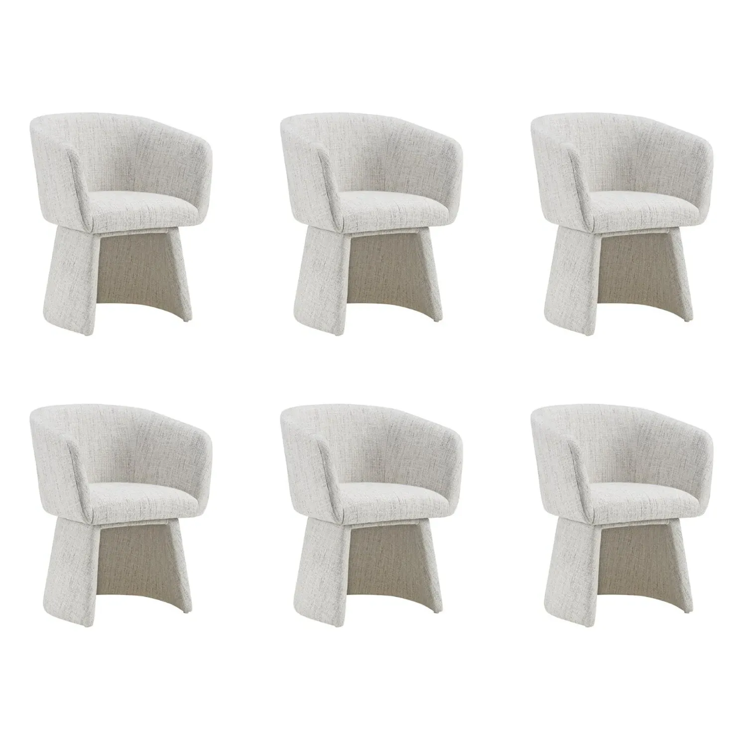 Set of 6 Tub Swivel Dining Chairs - Cream, Chenille