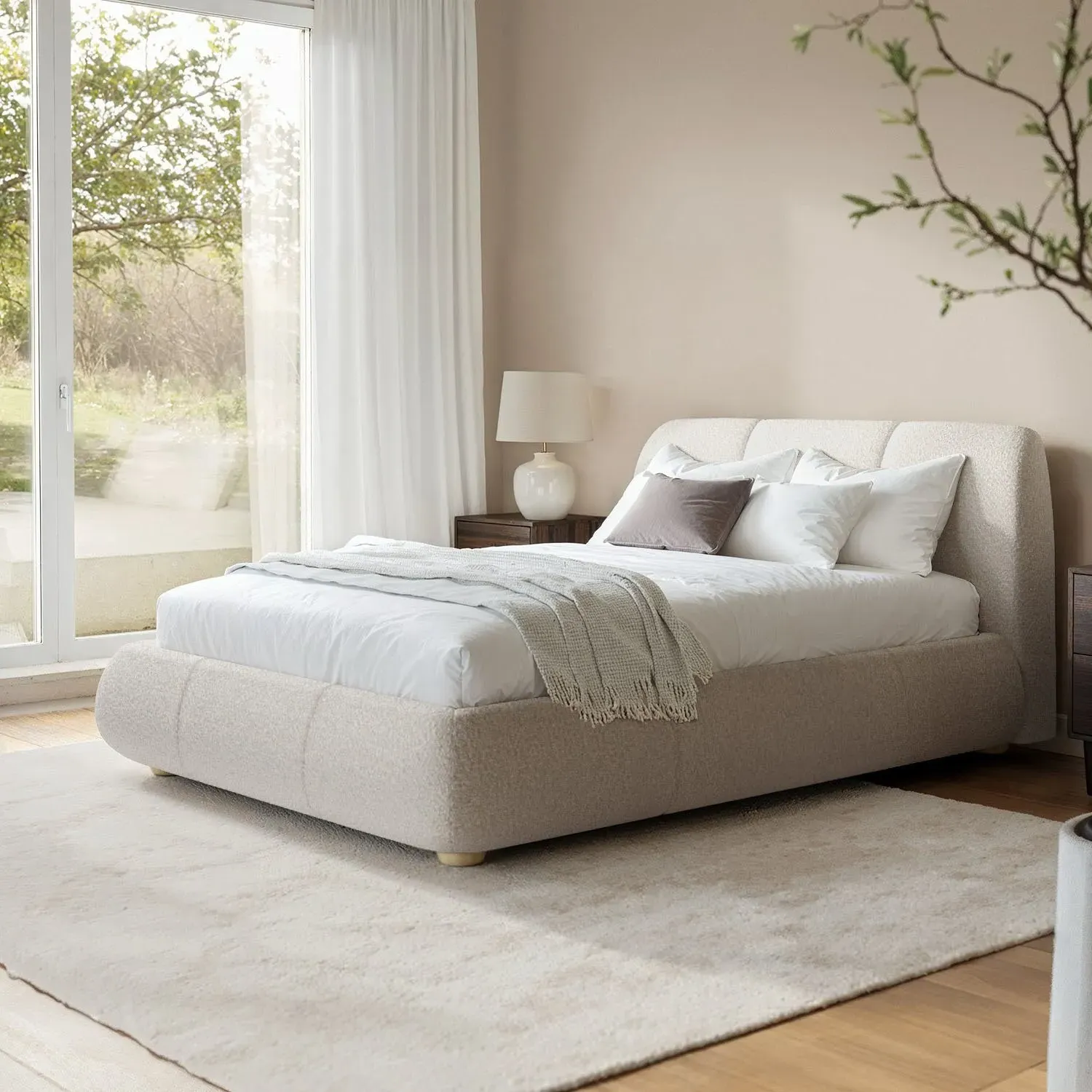 Double Ottoman Bed with Storage - Beige, Boucle image