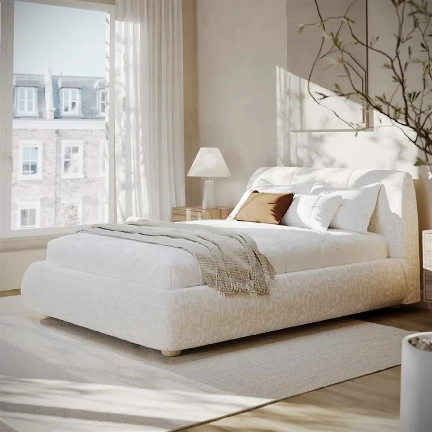 Double Ottoman Bed with Storage - Cream, Fabric image
