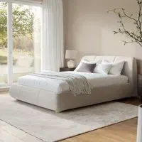 King Size Ottoman Bed with Storage - Beige, Boucle