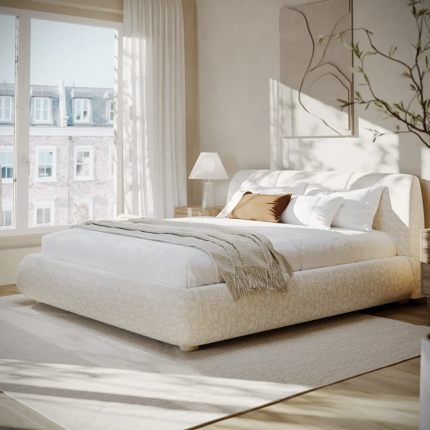 Super King Side-Lift Ottoman Bed - Cream, Fabric