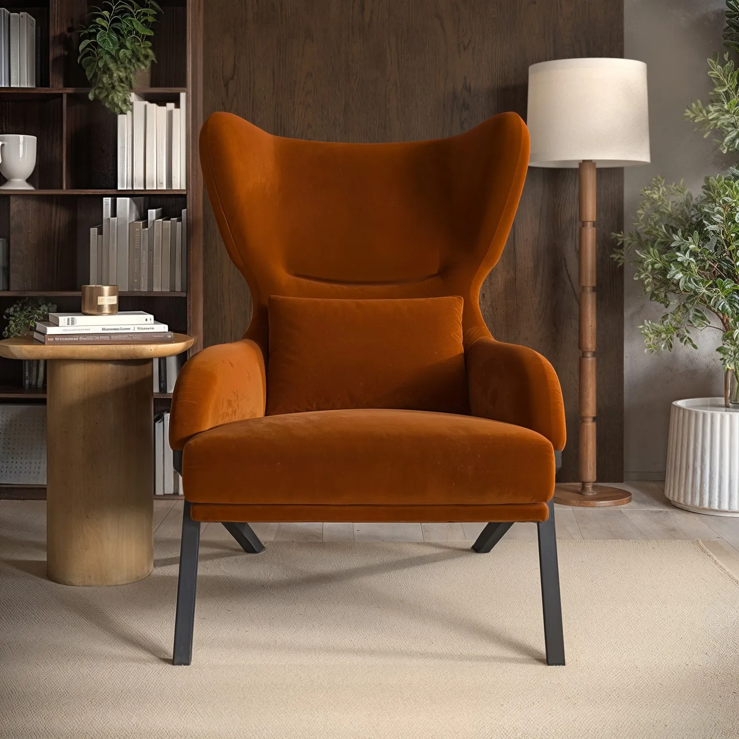 Curved Accent Chair - Burnt Orange, Velvet