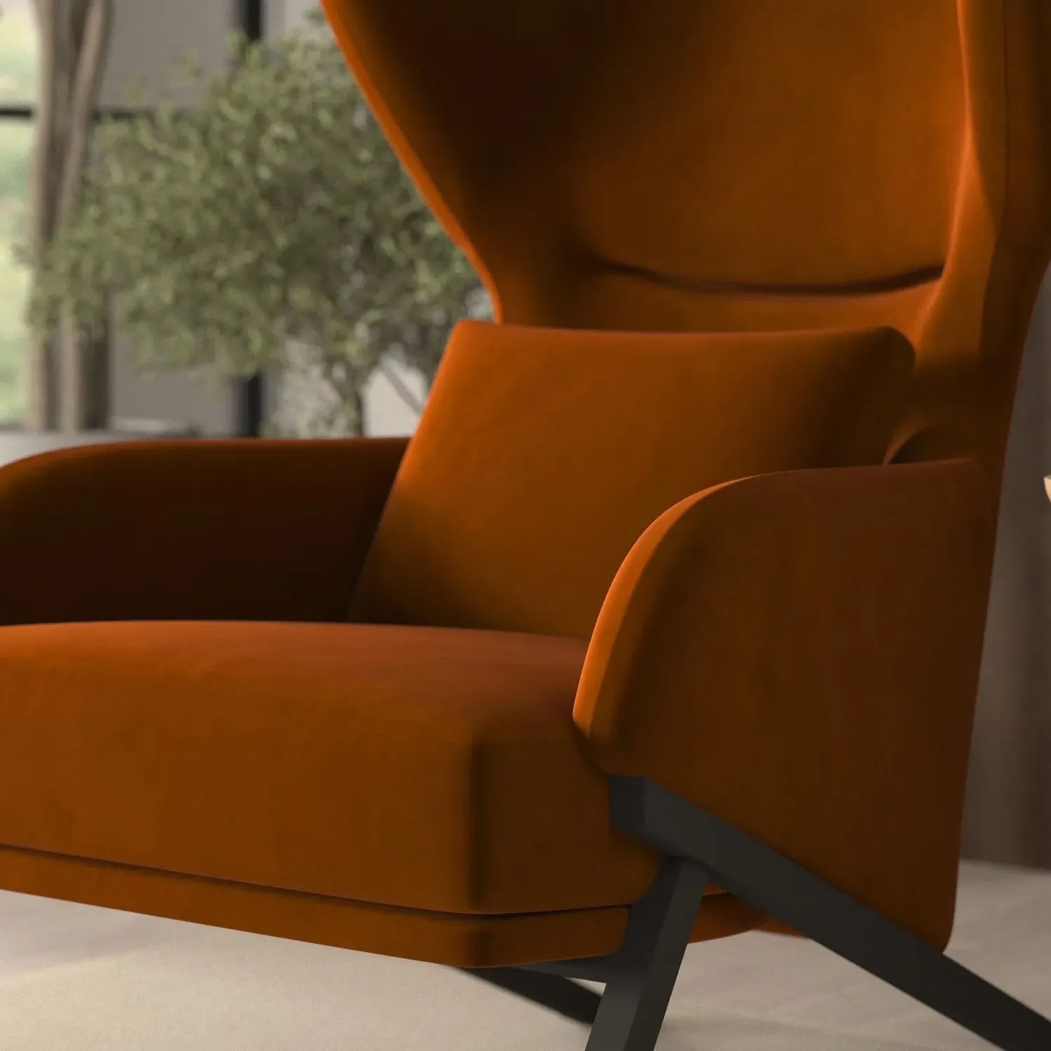 Curved Accent Chair - Burnt Orange, Velvet
