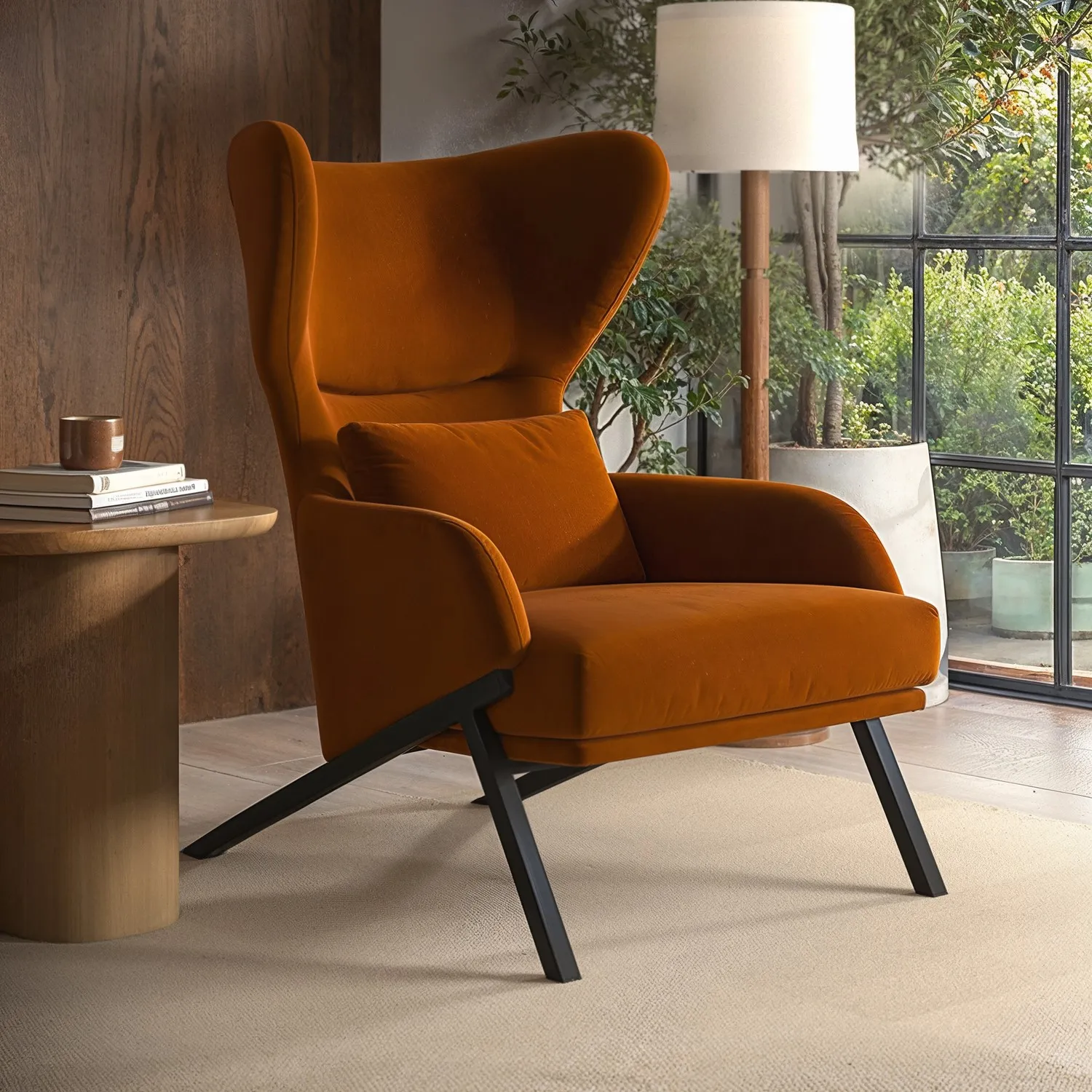 Curved Accent Chair - Burnt Orange, Velvet image