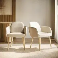 Set of 2 Carver Dining Chairs - Beige, Boucle