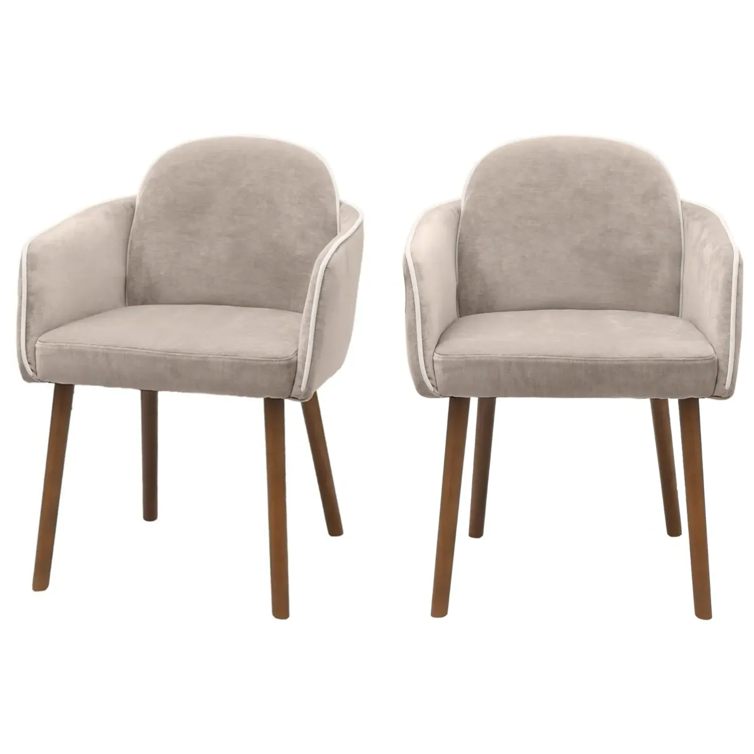 Set of 2 Carver Dining Chairs - Beige, Chenille