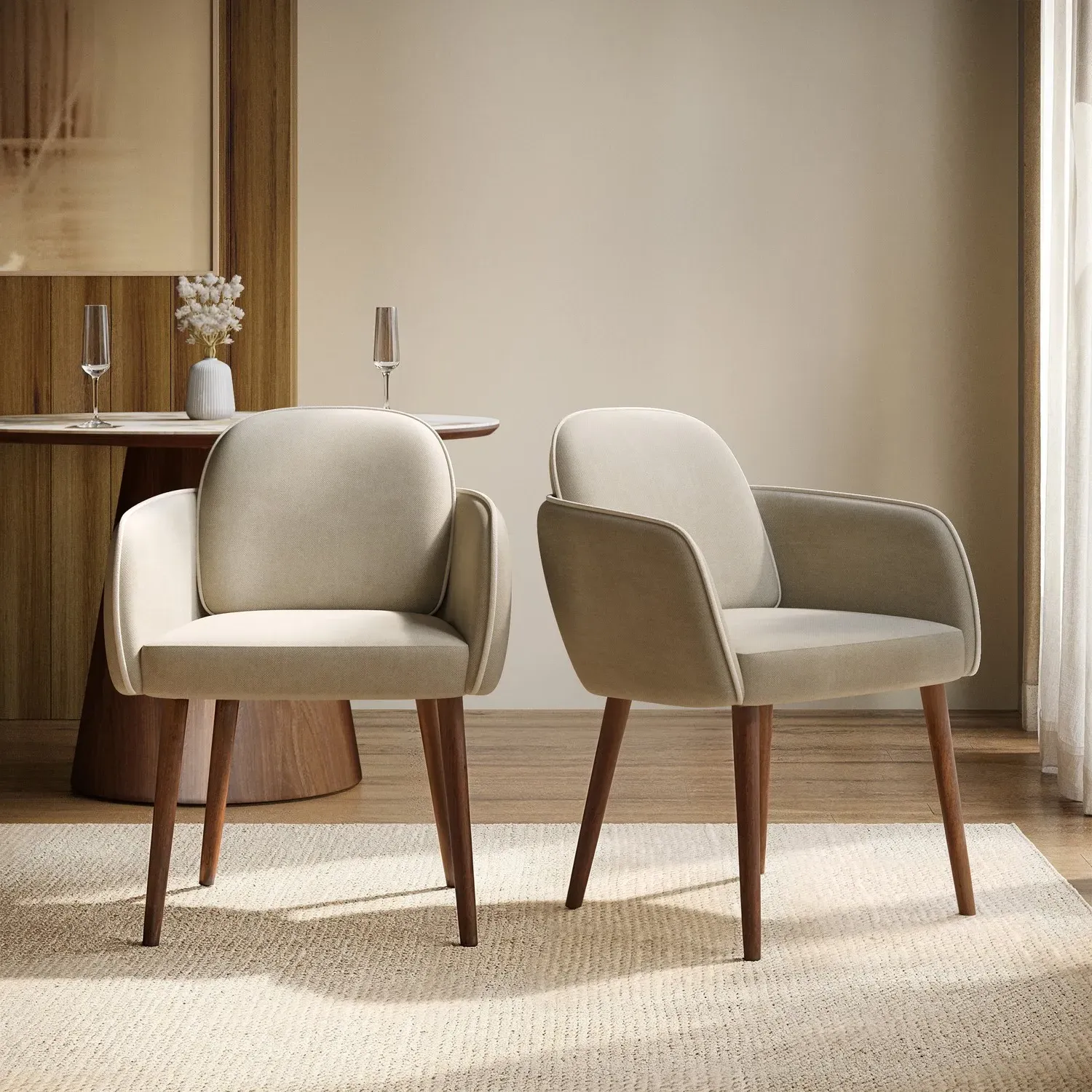 Set of 2 Carver Dining Chairs - Beige, Chenille image