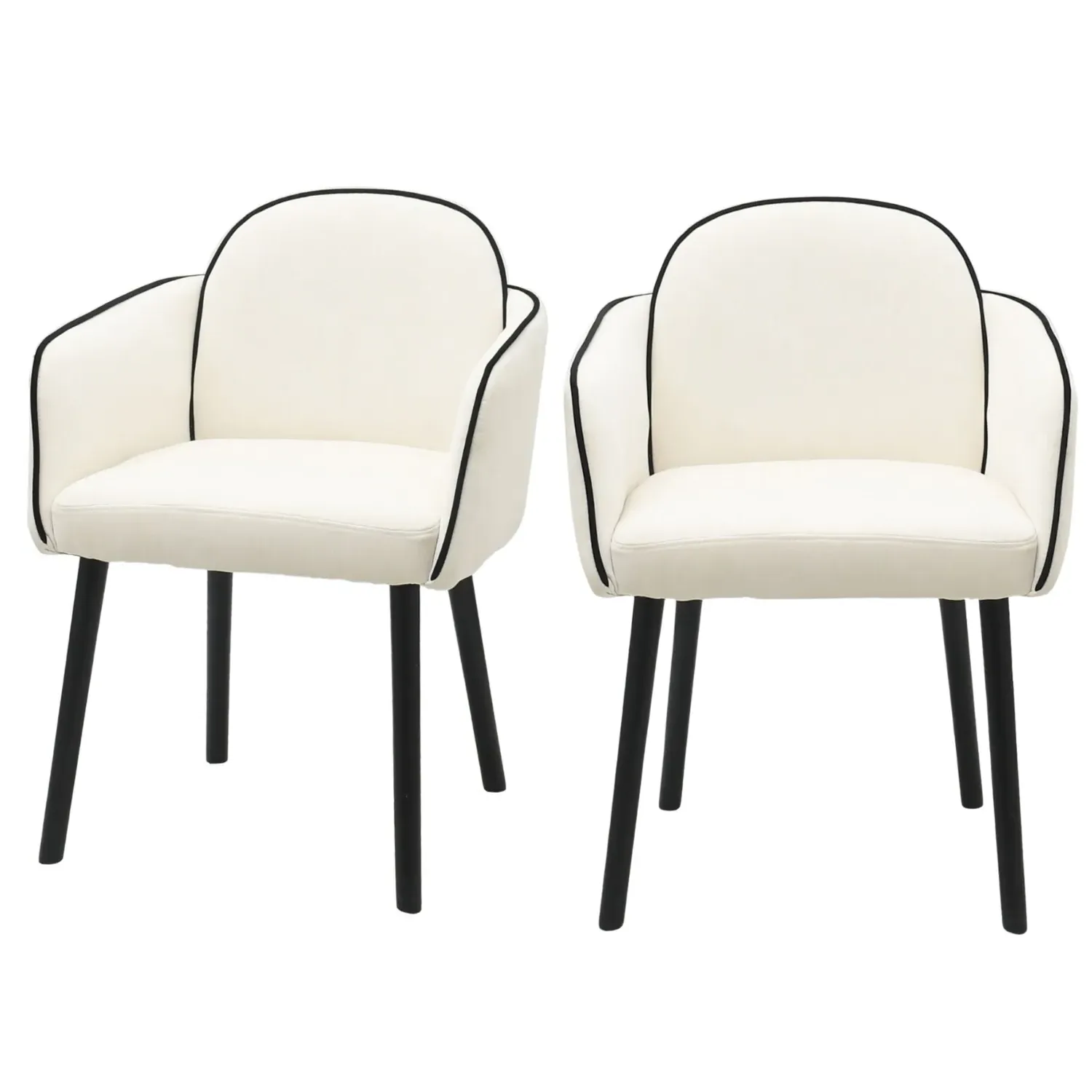 Set of 2 Carver Dining Chairs - Cream, Chenille
