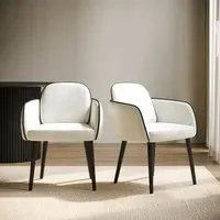 Set of 2 Carver Dining Chairs - Cream, Chenille