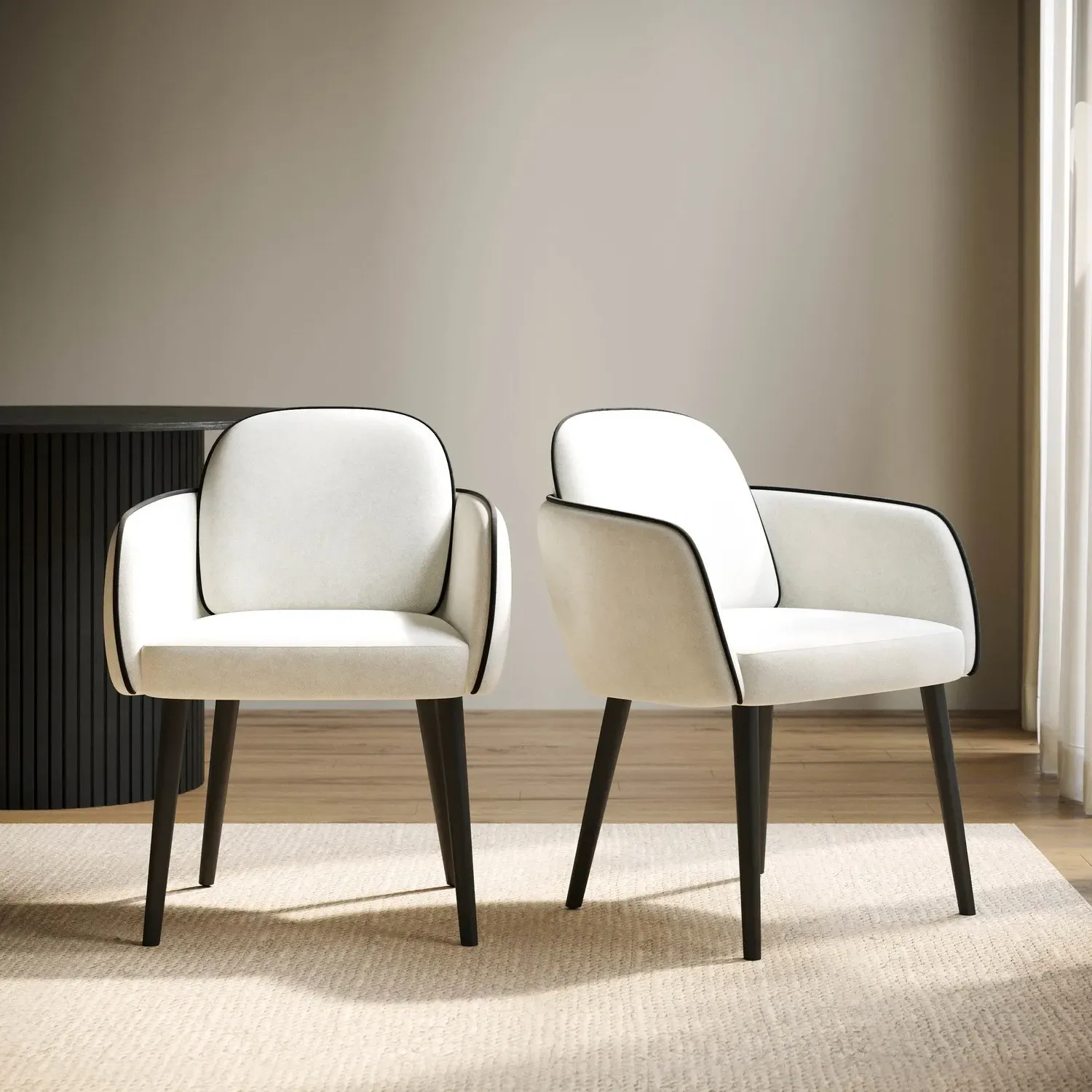 Set of 2 Carver Dining Chairs - Cream, Chenille image