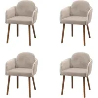 Set of 4 Carver Dining Chairs - Beige, Chenille