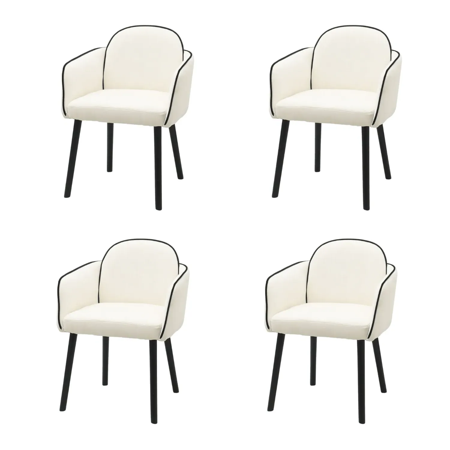 Set of 4 Carver Dining Chairs - Cream, Chenille