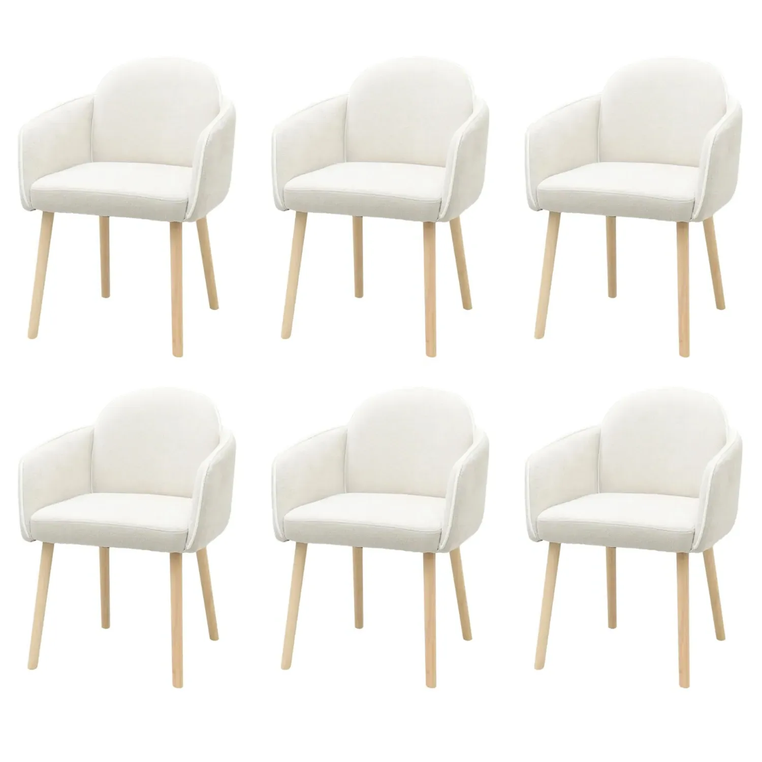 Set of 6 Carver Dining Chairs - Beige, Boucle