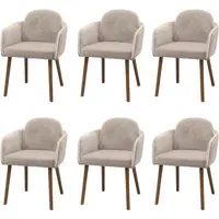 Set of 6 Carver Dining Chairs - Beige, Chenille