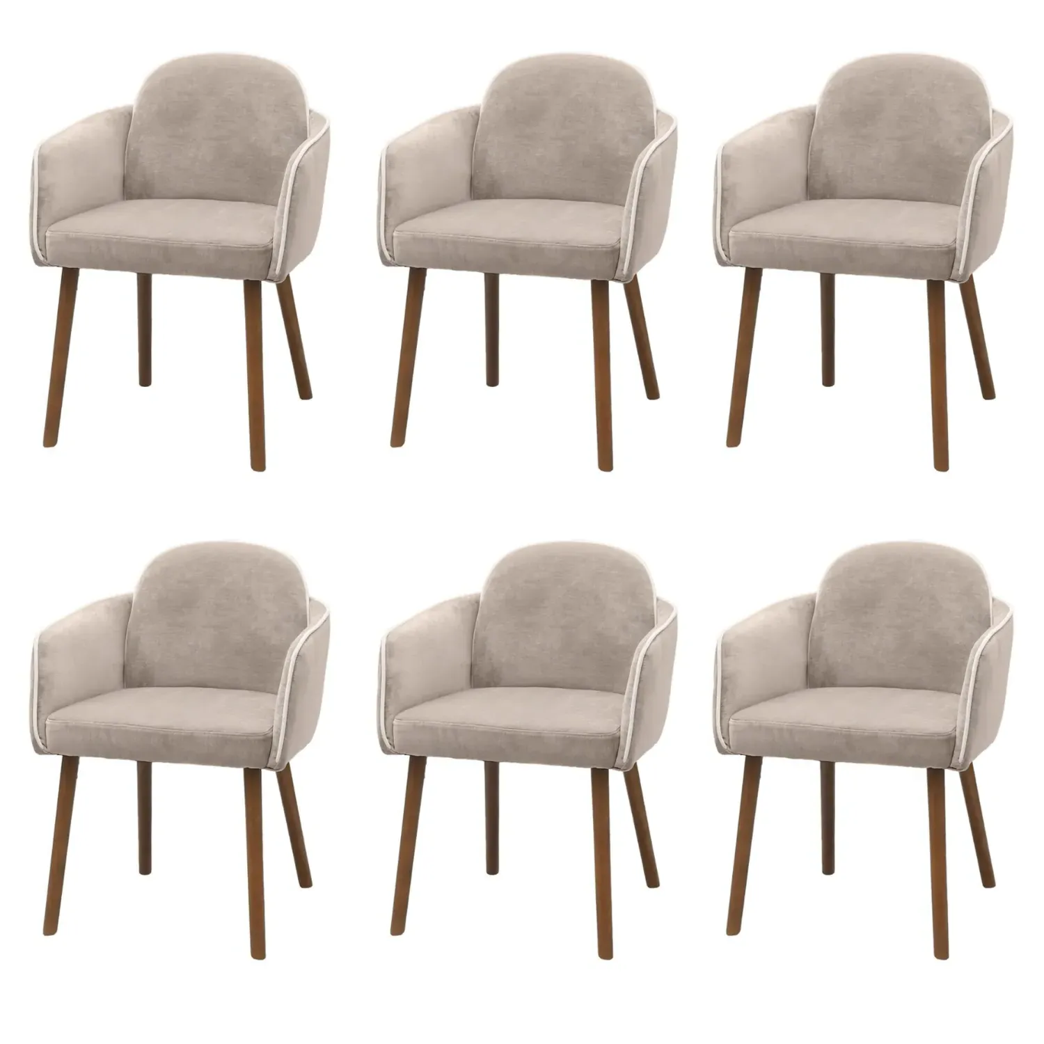 Set of 6 Carver Dining Chairs - Beige, Chenille