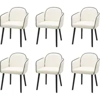 Set of 6 Carver Dining Chairs - Cream, Chenille