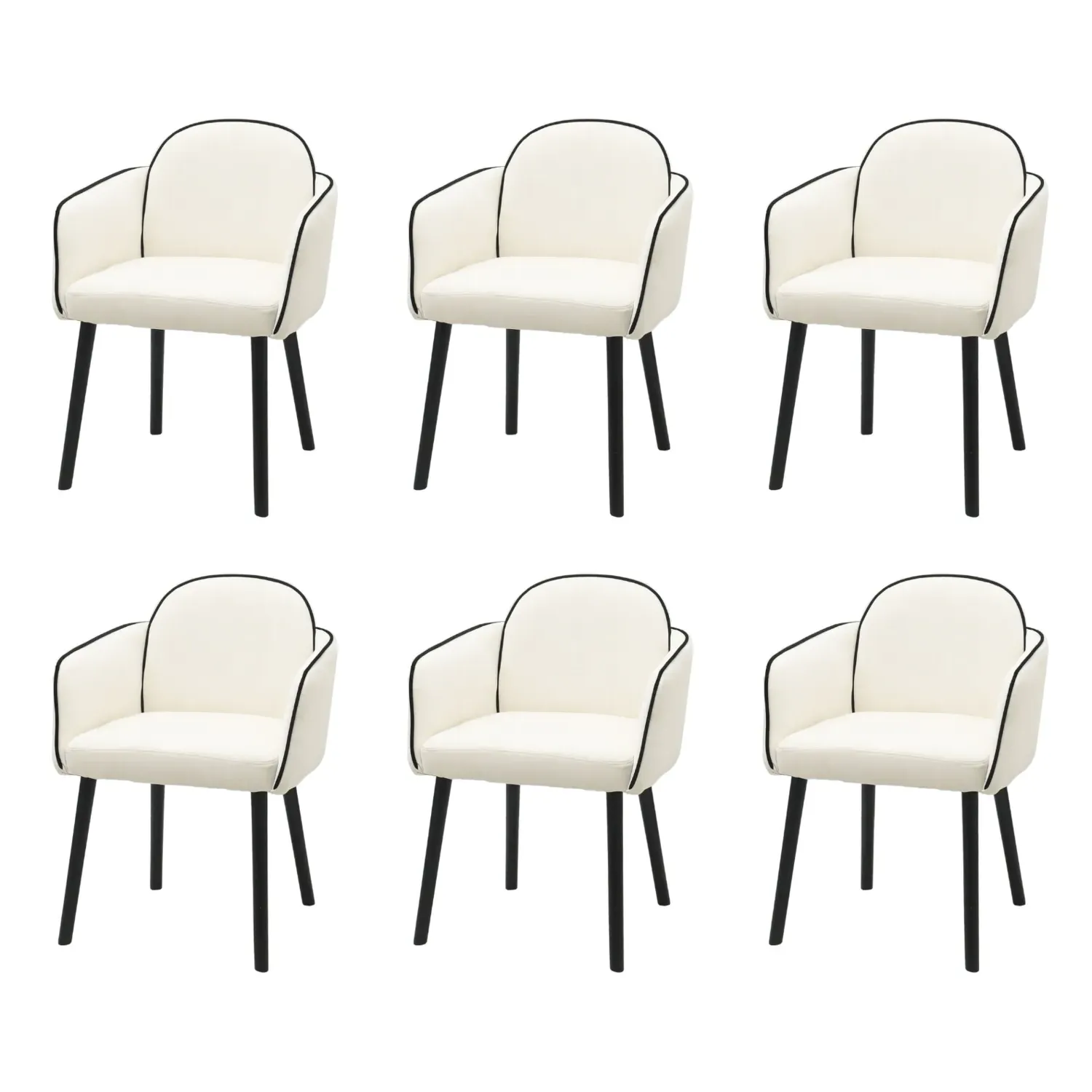 Set of 6 Carver Dining Chairs - Cream, Chenille