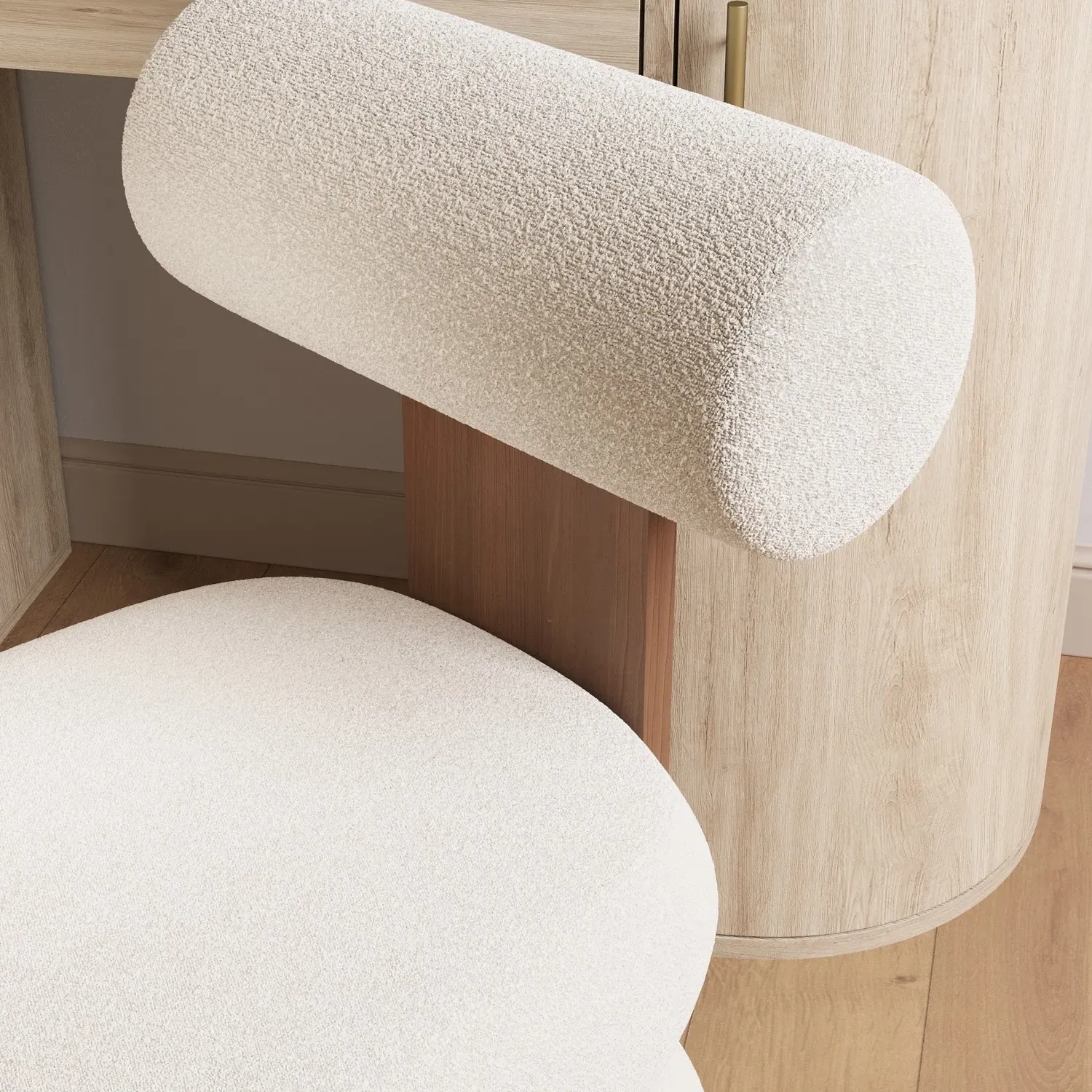 Roll Back Dressing Table Chair - Cream, Boucle