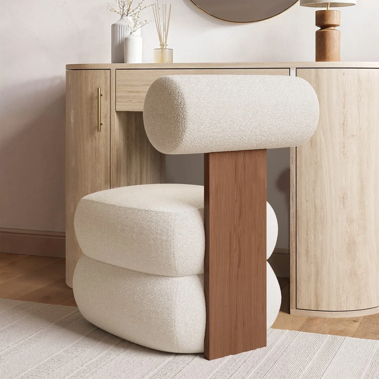 Roll Back Dressing Table Chair - Cream, Boucle