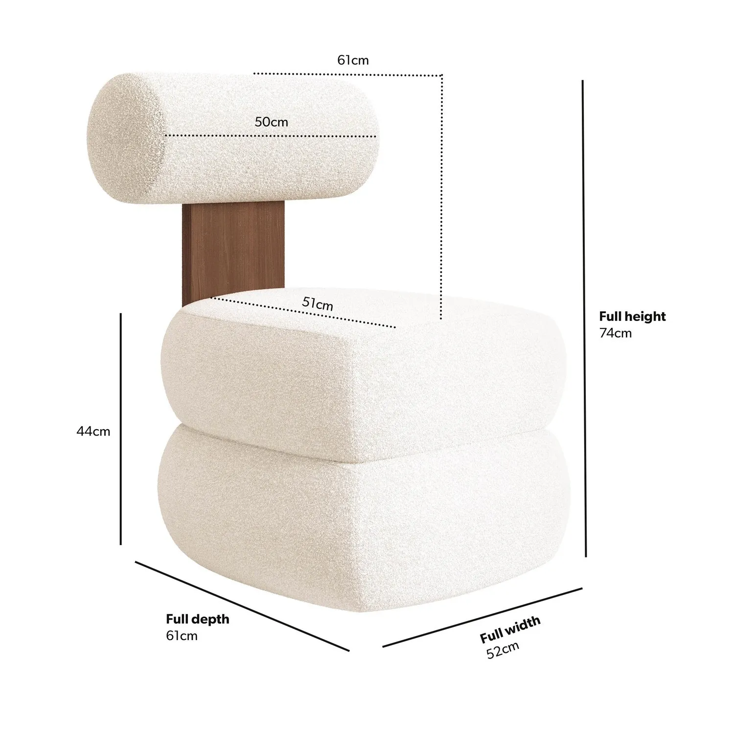 Roll Back Dressing Table Chair - Cream, Boucle
