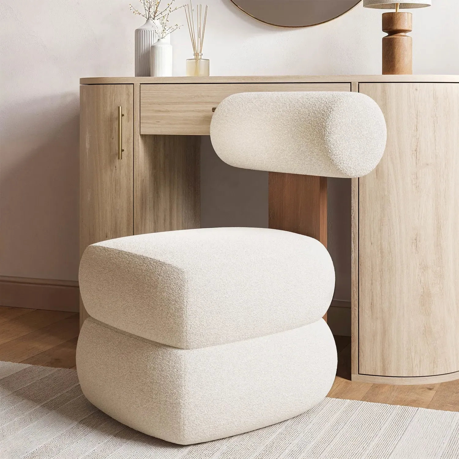 Roll Back Dressing Table Chair - Cream, Boucle image
