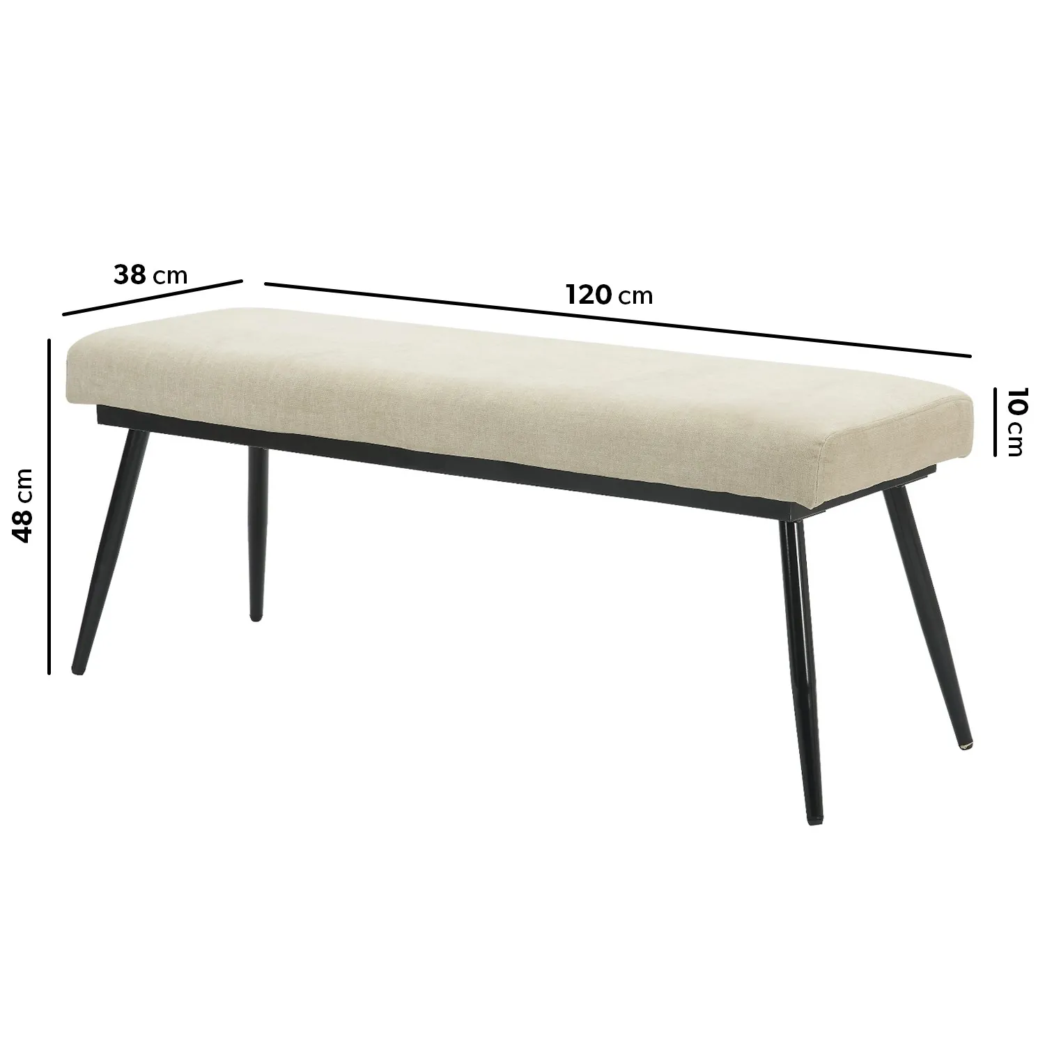 Large Upholstered Dining Bench - Beige, Chenille