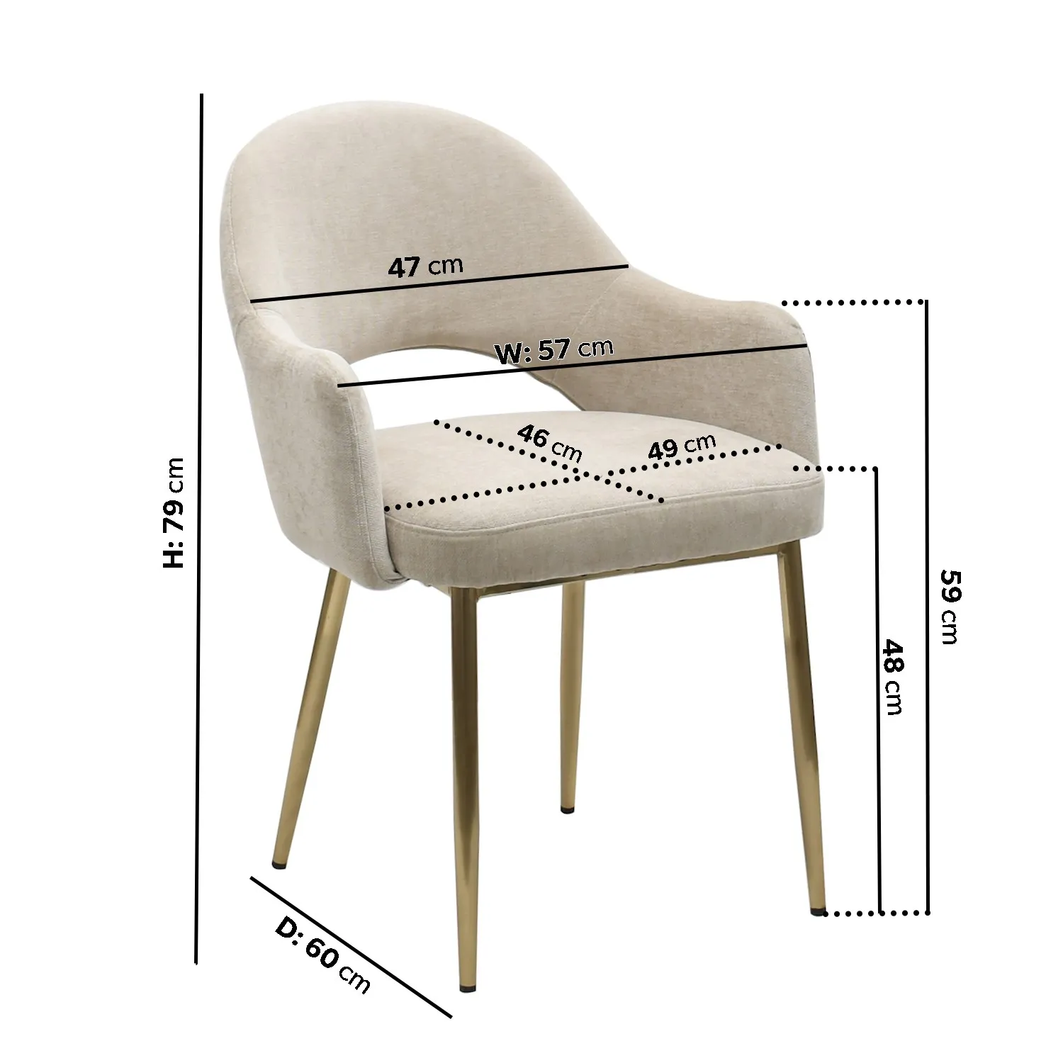 Set of 2 Dining Chairs - Beige, Chenille