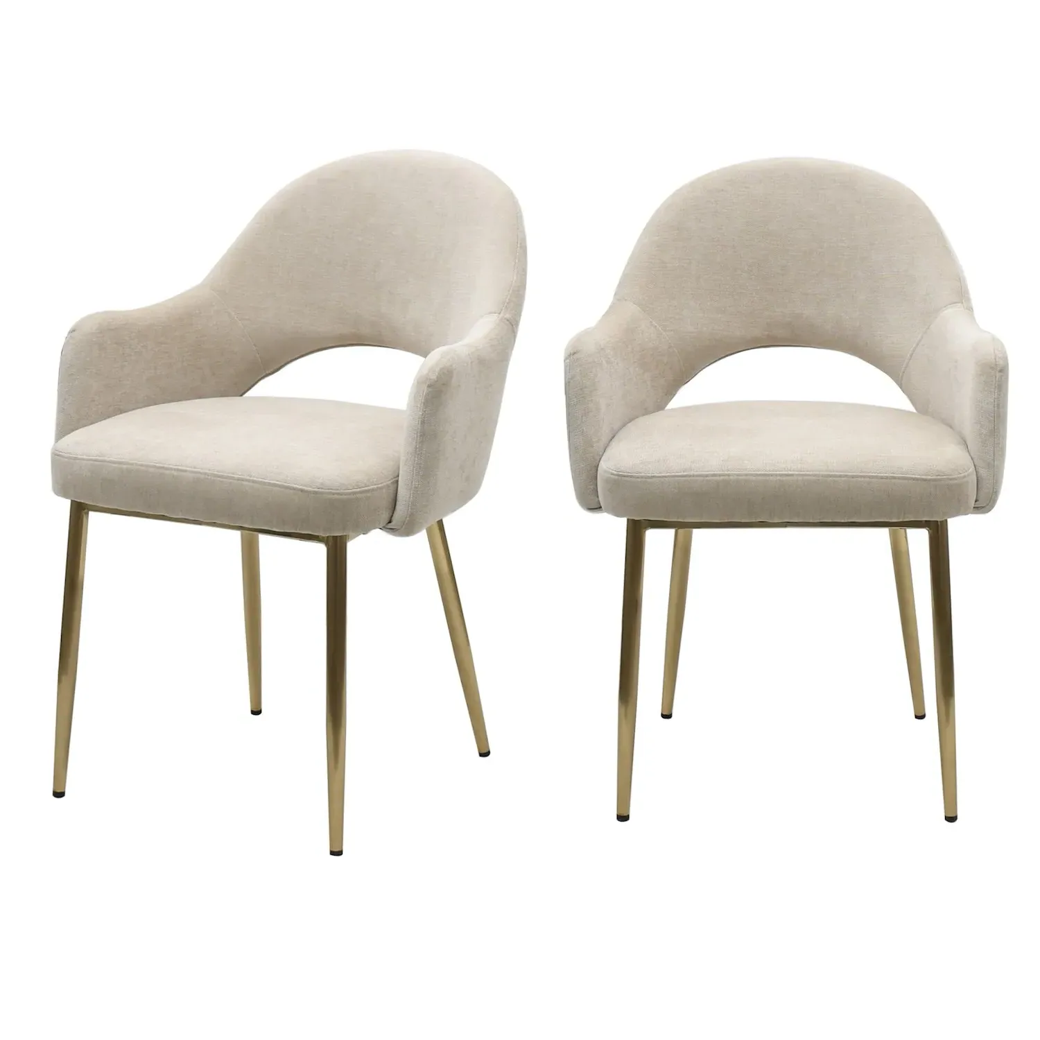 Set of 2 Dining Chairs - Beige, Chenille