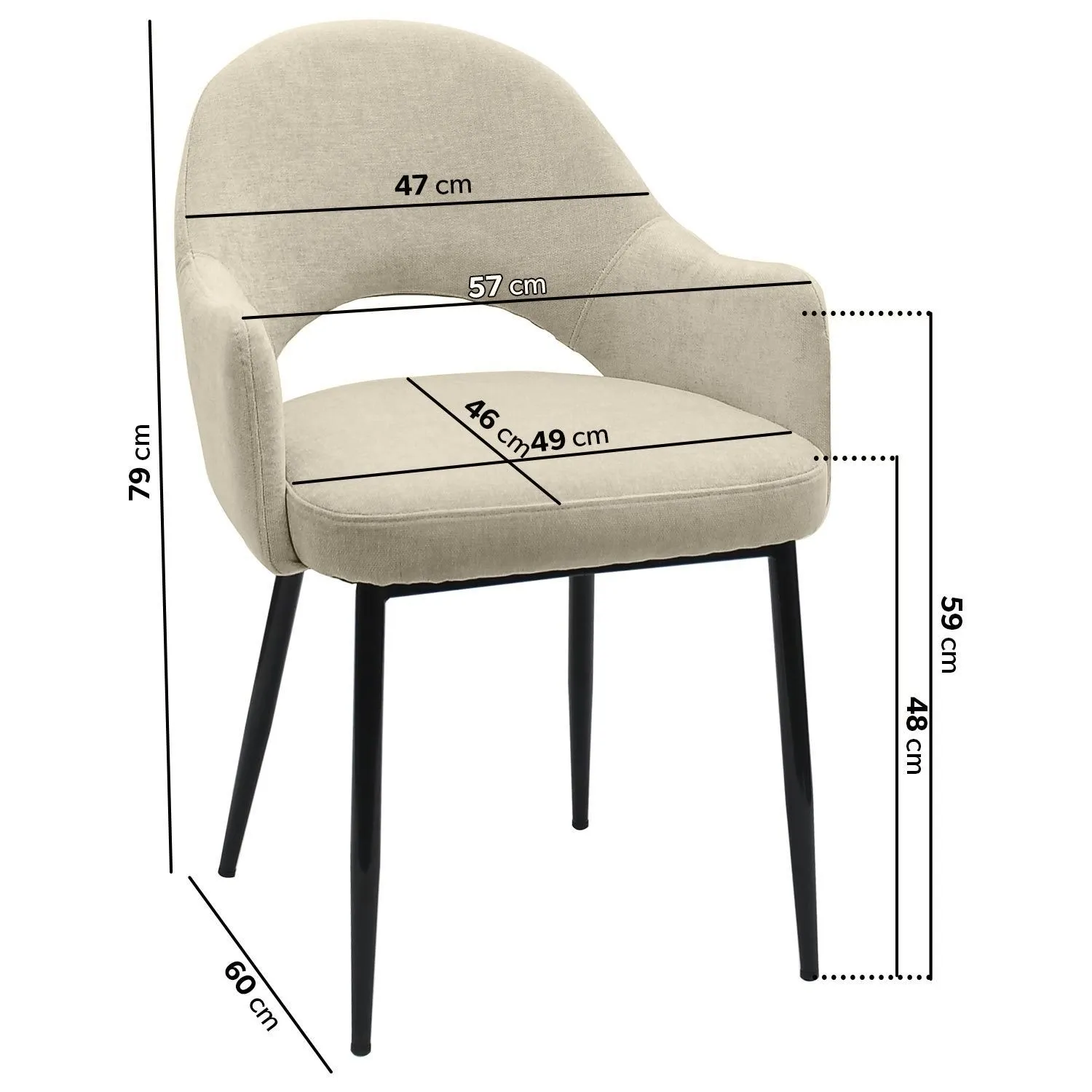 Set of 2 Dining Chairs - Beige, Chenille