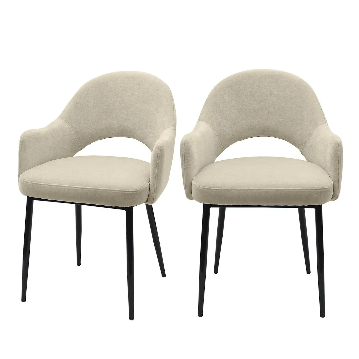 Set of 2 Dining Chairs - Beige, Chenille