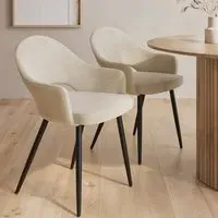Set of 2 Dining Chairs - Beige, Chenille