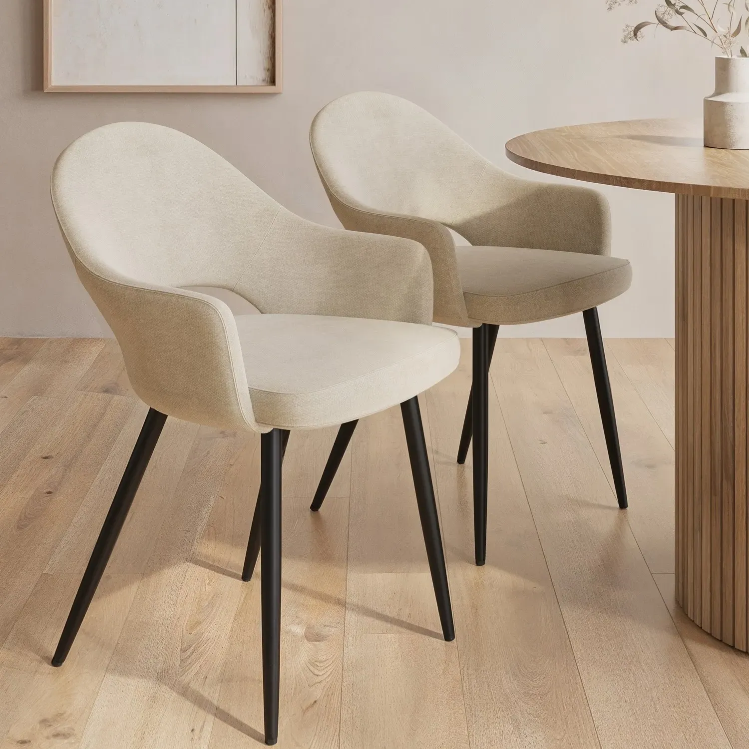 Set of 2 Dining Chairs - Beige, Chenille image