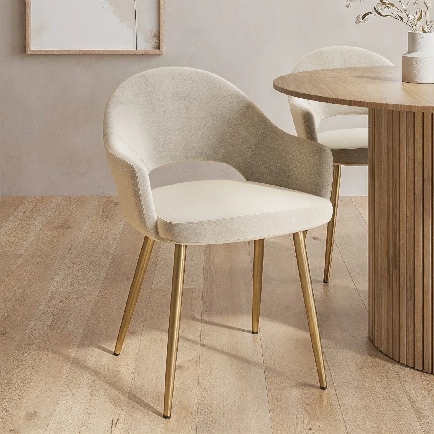 Set of 2 Dining Chairs - Beige, Chenille image